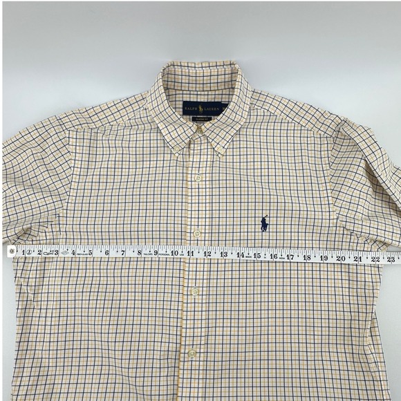 Ralph Lauren Mens Classic Fit Button Down Shirt Yellow Navy Check Cotton M - Picture 8 of 10